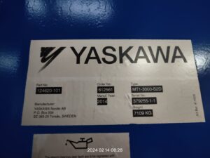 MT1-3000 S2D nameplate — Yaskawa Nordic AB, manufactured 2014, 7,109 kg, serial 379255-1-1